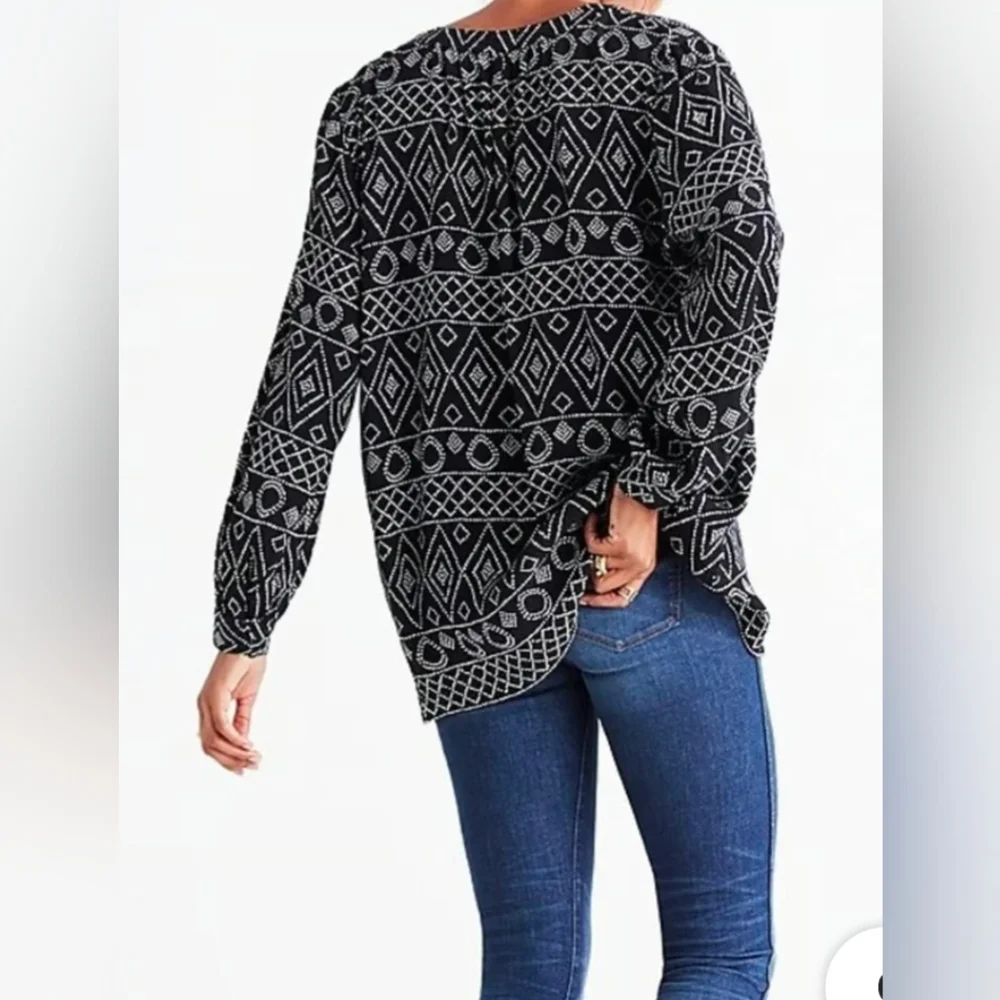 Madewell western black peasant boho caravan gauze tassel shirt blouse XS v-neck